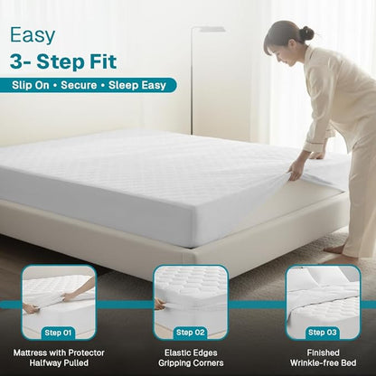 FABDREAMS Organic Quilted Mattress Protector Full Size | Mattress Pad| Mattress Cover| Naturally Breathable | Noiseless| Fits up to 17" Deep Pockets| Temperature Regulating | Full | White