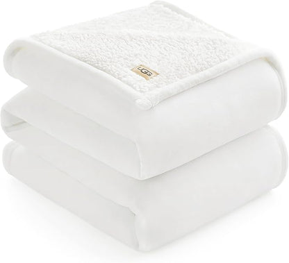 UGG Nita Full/Queen Blanket Fleece Fluffy Reversible Soft Fuzzy Bedding Cozy Plush Warm Oversized Blanket Machine Washable Bedroom Decor for Big Couch or Bed, 90-inch x 90-inch, White Snow
