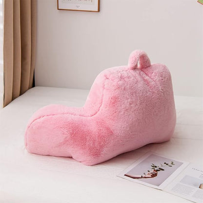 Aimuan Reading Pillow Bed Rest Pillow with Arms Rabbit Fur Cushion for Adults Teens Incline Rest Sitting up & Sleeping Snoring Pillow with Pregnancy Lumbar Back Support (Standard, Pink)