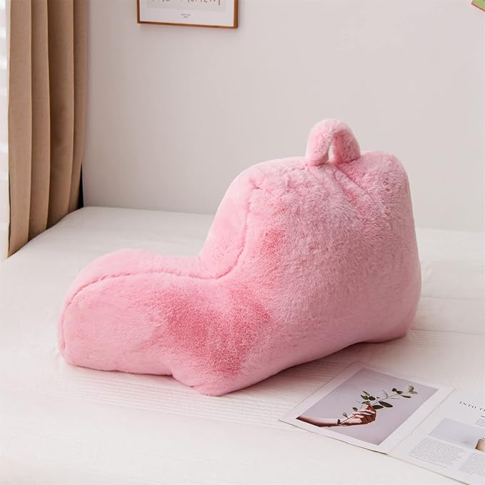 Aimuan Reading Pillow Bed Rest Wedge Adult Backrest Pillow with Arms Back Support for Sitting Up in Bed Cushion Incline Rest Sleeping Snoring Pillow, Light Pink Large