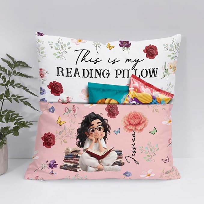 ENCYCOM Personalized Book Reading Pocket Pillow - Custom Reading Pillows with Name – Uniqua Gift for Bookworm Girls, Women Who Love Books, Perfect for Bed or Cozy Corner (Reading Pillow 08)