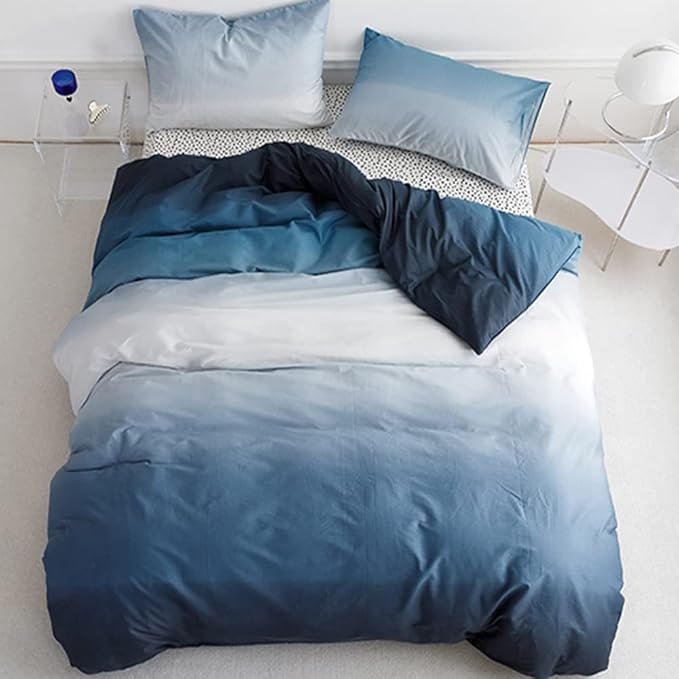 Wellboo Blue White Gradient Comforter Sets California King Solid Ocean Sea Blue Bedding Comforters Cotton Plain White and Sky Blue Gradient Soft Quilts Farmhouse Abstract Art Watercolor Comforters