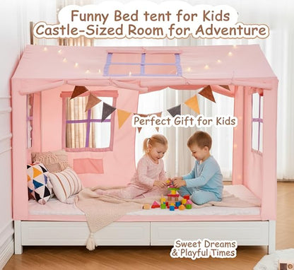 Twin Bed Tent Indoor Bed Canopy Kids Tents for Girls with 2 Doors, Breathable Private Space Fort Tents for Kids Floor Bed (Twin, Pink)