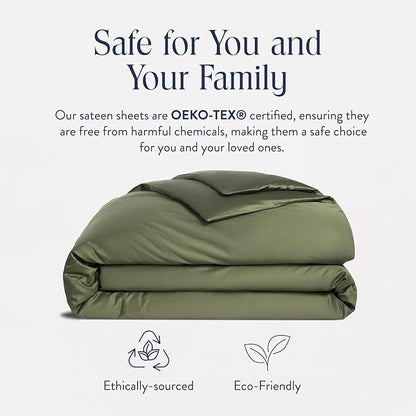 Brooklinen Luxury Sateen Duvet Cover - 100% Cotton, Twin/Twin XL Size in Fresh Moss Green with Extra-Long Corner Ties and Button Closure - Best Twin/Twin XL Duvet Covers