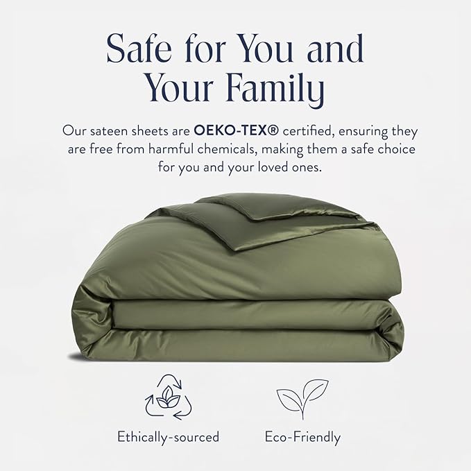 Brooklinen Luxury Sateen Duvet Cover - 100% Cotton, King/California King Size in Fresh Moss Green with Extra-Long Corner Ties and Button Closure - Best King/Cali King Duvet Covers