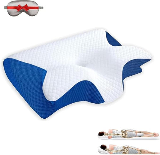 Sleep Apnea Pillow,Advanced Memory Foam Breathable Contour Support,Orthopedic Contour Pillow for Side Sleepers, Ergonomic Neck Support–Soft Removable Washable (Blue)