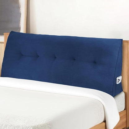 Headboard Pillow Twin Bed Wedge Pillow for Dorm, Daybed, Back Support, Sitting Up, Reading, Relaxing, Navy Blue