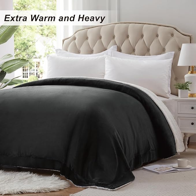 KAWAHOME Sherpa Fleece Queen Size Blanket for Bed - Extra Warm and Heavy Thick Blankets for Winter, Super Soft 500GSM Plush Blanket, 90"X 90" Dark Grey
