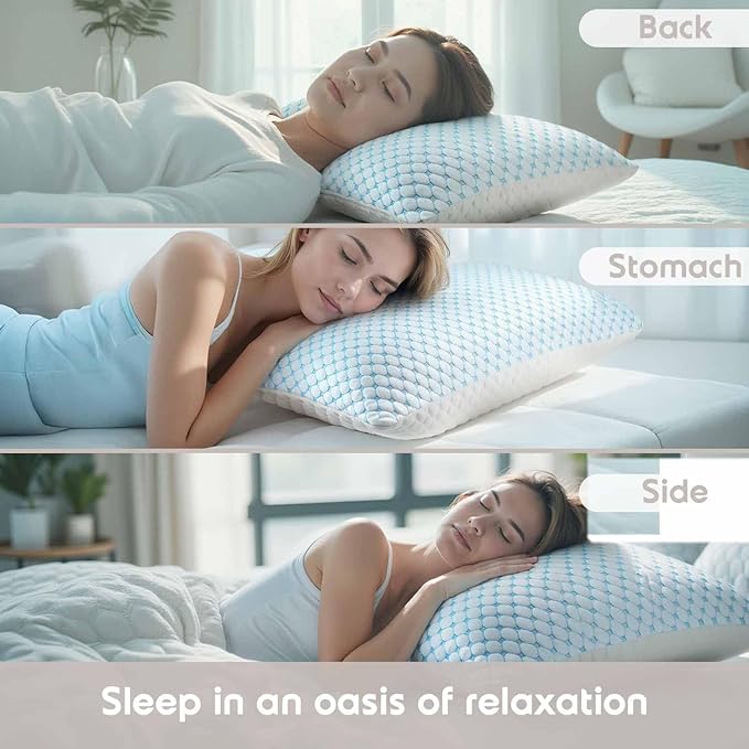 Nestl Cooling Pillow for Sleeping 1 Pack, Luxury Shredded Memory Foam Pillows Standard Size, Adjustable Cold Gel Pillows for Hot Sleepers Supportive Cool Pillow for Side Back Stomach Sleepers