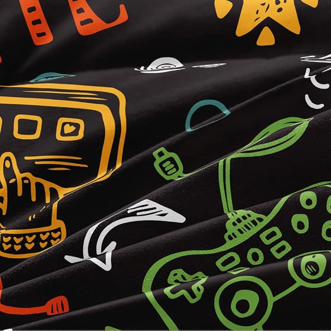 3D Print Gamepad Duvet Cover Set Gaming Comforter Covers and Pillowcases King Size Black Color Bed Set Gamer Beddings Boy Kid Bedroom Decorations