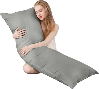 Goose Down Body Pillows for Adults, Large Body Pillow for Side Sleeper, Hugging Feather Body Pillow Insert, Cooling Full Length Long Pillow for Bed with 100% Organic Cotton Shell, (Dark Grey 20"x60")