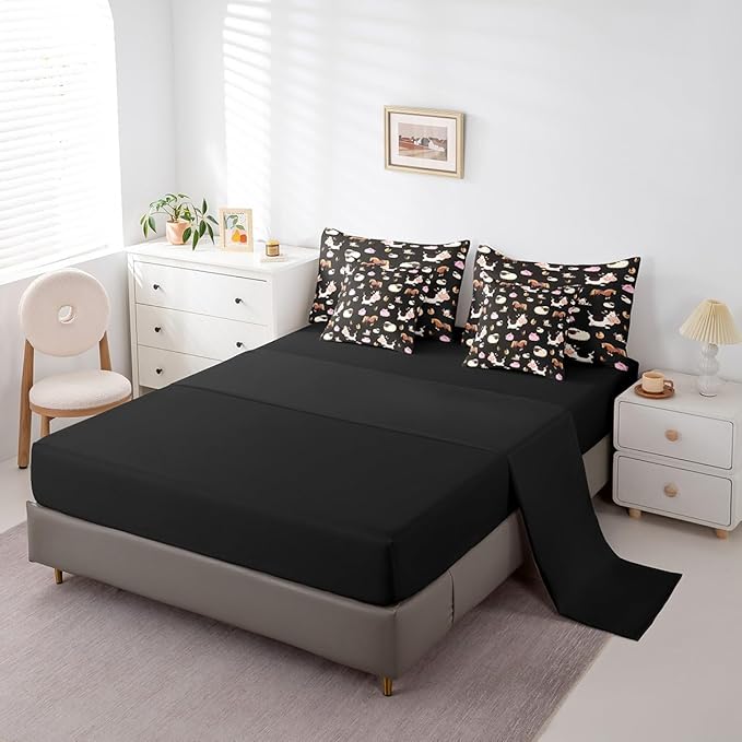 Feelyou Farm Animal 7 Piece Bedding Set Twin Size Cartoon Animals Comforter Set with Sheets for Boys Girls Black Bed in a Bag Funny Country Theme Bed Set