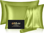 Silk Pillowcase 2 Pack, Natural Mulberry Silk Pillow Cases, Anti Acne Silk Pillowcase for Hair and Skin, King Size Silk Satin Pillowcase Set of 2 with Zipper, Gifts for Sleeping Women, Olive Green