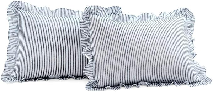 Lush Decor Ticking Stripe Bedspread Full Size 3 Piece Set Navy - Ruffle Bedding Set Full Bedspreads - Kids Bedding - Farmhouse & Coquette Decor