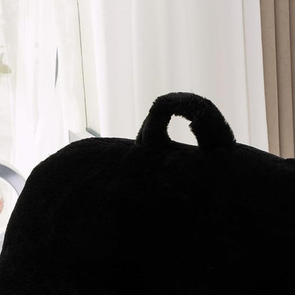 A Nice Night Faux Fur Reading Pillow Bed Wedge Large Adult Children Backrest with Arms Back Support for Sitting Up in Bed/Couch for Bedrest,Black