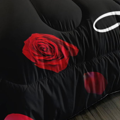 Eiffel Tower Comforter Set Queen Size Girls Red Rose Paris Bedding Set Romantic Theme Decor Adult Women Couple Quilted Bed Set with 1 Comforter and 2 Pillowcases