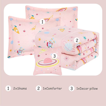 Glow in The Dark Kids Comforter Set Full Size for Girls, Planet Bedding Set 1 Comforter, 1 Decor Pillow, 2 Pillow Shams