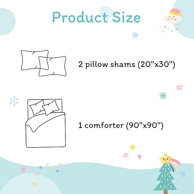 JSD Christmas Kids Comforter Set Queen Size, 3 Piece Rainbow Tree Microfiber Bedding for Boys Girls Lightweight Machine Washable