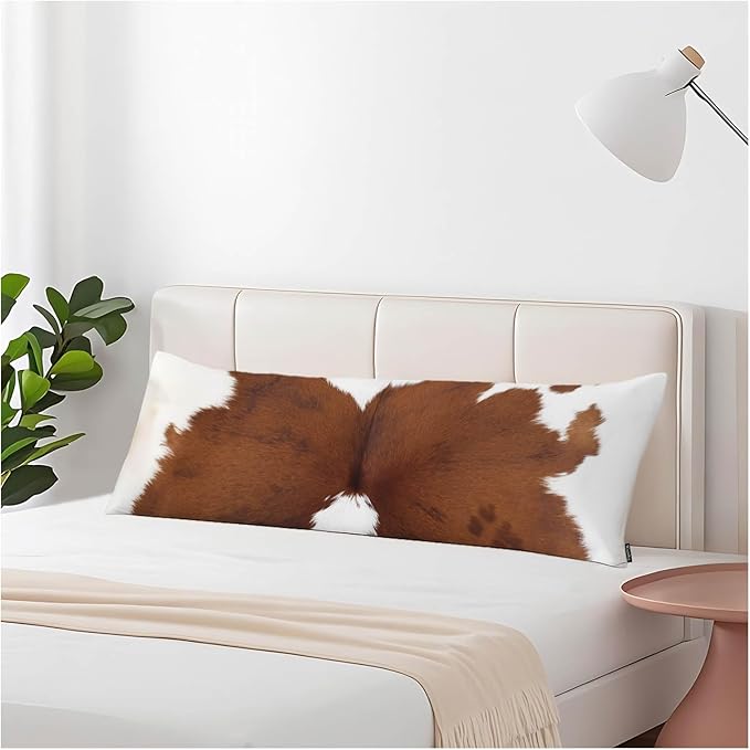 Cowhide Body Pillow Pillowcase, Cow Print Cowhide Brown Farmhouse Body Pillow Cushion Covers, 20x54 Bedding Pillows Protector Large Body Pillowcases for Home Couch Sofa
