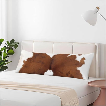 Cowhide Body Pillow Pillowcase, Cow Print Cowhide Brown Farmhouse Body Pillow Cushion Covers, 20x54 Bedding Pillows Protector Large Body Pillowcases for Home Couch Sofa