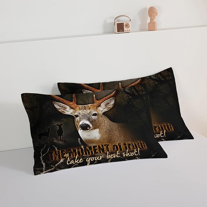 HOSIMA Deer Comforter Forest Hunting Bedding Sets for Teen Boys Mens Bedroom Essentials,Western Bedding Set Wildlife Animal Twin Bed in a Bag RV Inside Decor with 2 Pillowcases.