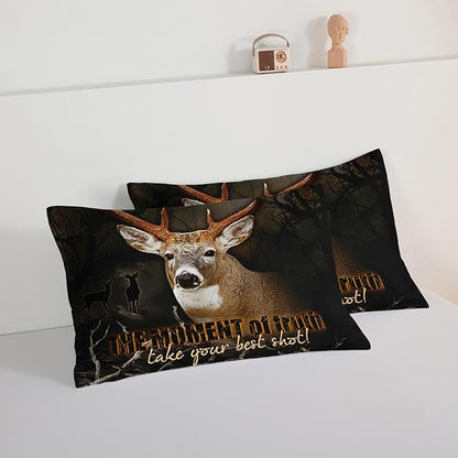 HOSIMA Deer Comforter Forest Hunting Bedding Sets for Teen Boys Mens Bedroom Essentials RV Inside Decor,Western Bedding Wildlife Animal Queen Comforter Set with 2 Pillowcases.