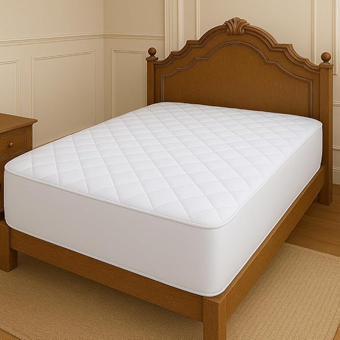 Twin Mattress Pad, Deep Pocket Quilted Premium Mattress Protector, Anti-Shift Design, Extra Elastic Strap, Soft Breathable & Noiseless Mattress Cover, Fit up to 22" (39x75 Inches, White)