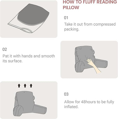 Portable Comfy Reading Pillows for Bed Sitting Up(Dark Pink Oeko-Tex), Velvet Back Pillow with Arms & Pockets for Adults, Support Memory Foam Bed Pillow for Dorm/Reading/Watching/Gaming