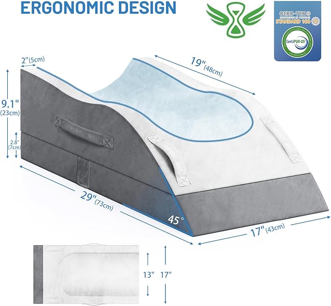 Double Leg Elevation Pillows, Wedge Pillow for After Surgery, Memory Foam Support Adjustable, Comfort Care for Back Knee Hip Ankles Pain, Knee Pillow for Sleeping Blood Circulation Dark Grey & White