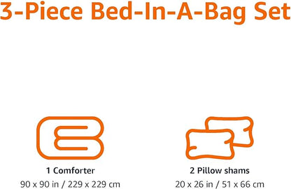 Amazon Basics 3 Piece Microfiber Kid's Comforter and Pillow Sham Set, Full/Queen, Navy, Solid