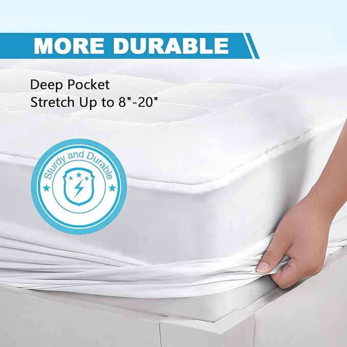 Cal King Mattress Pad Cover Cooling Mattress Topper Pillow Top with Down Alternative Fill (8-21”Fitted Deep Pocket California King Size)