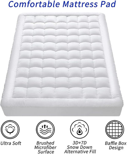 Full Size Quilted Fitted Mattress Pad Cover with Deep Pocket Fitted 8" - 21", Ultra Soft and Comfortable, Breathable (White, Full)