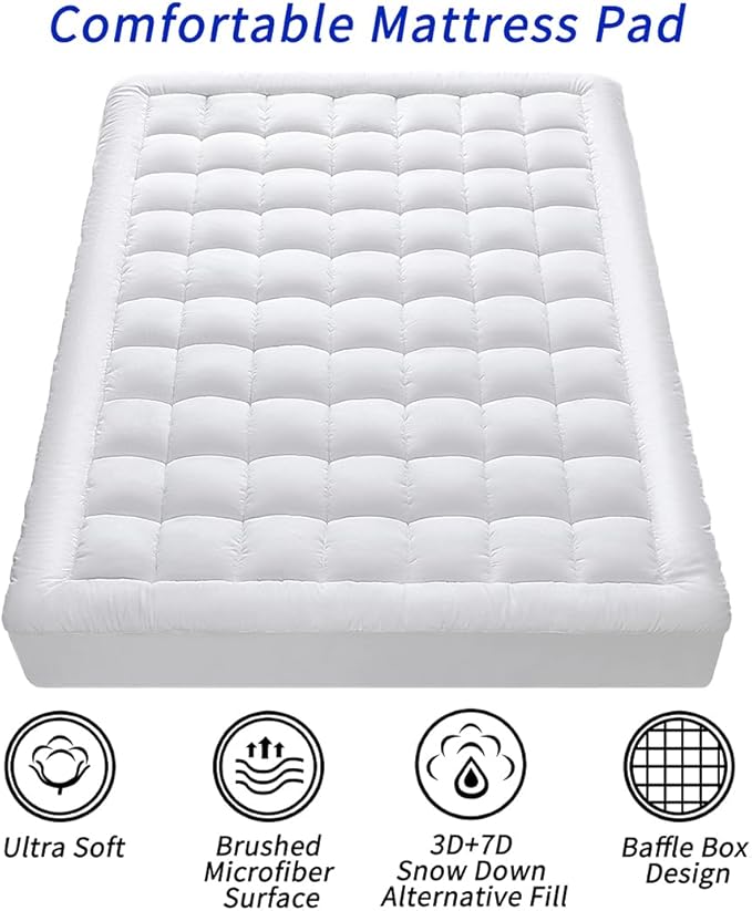 Twin Size Quilted Fitted Mattress Pad Cover with Deep Pocket Fitted 8" - 21", Ultra Soft and Comfortable, Breathable (White, Twin)