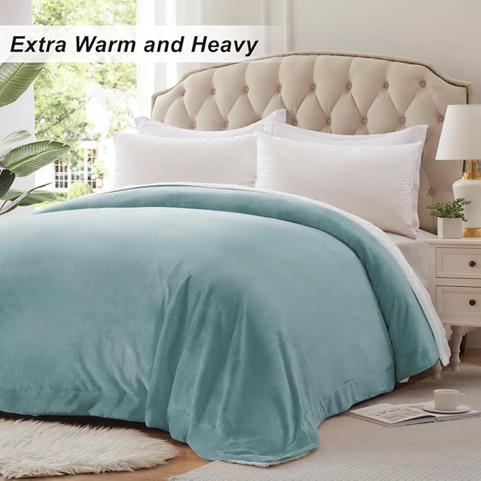 KAWAHOME Sherpa Fleece Twin Size Blanket for Bed - Extra Warm and Heavy Thick Blankets for Winter, Super Soft 500GSM Plush Blanket, 66"X 90" Spa Blue
