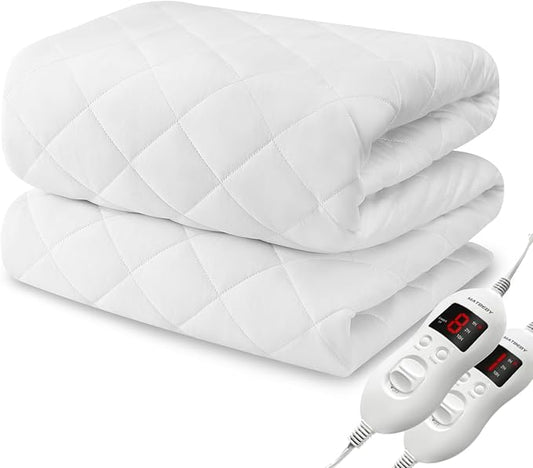 Heated Mattress Pad Queen Size, Electric Mattress Pad Cover w/Dual Control 8 Heating Settings, Bed Warmer w/ 4 Auto Shut Off Settings, UL Certified, Deep Pocket, Machine Washable, White