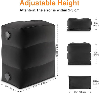 Maliton Inflatable Foot Rest Pillow for Travel,Kids Airplane Bed,Adjustable 3 Layers Height Leg Pillow of Air Travel Essentials,Car, Office, Home - Fast Inflation (Black)