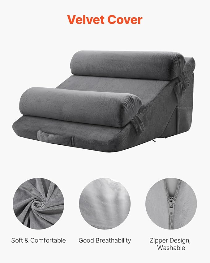VEVOR Wedge Pillow for Sleeping, 4 Pcs Adjustable Orthopedic Bed Wedge Set, Support Arm Leg Neck Shoulder, Post Surgery Pillow for Back Pain, Acid Reflux, Snoring Relief, Sitting up in Bed, Dark Grey