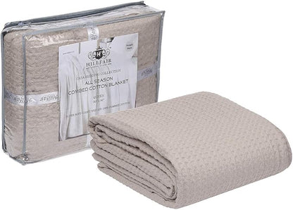 HILLFAIR 100% Combed Cotton Blanket– King Size Bed Blankets– Warm Soft All Season Breathable Lightweight Summer Blankets– Waffle Weave Home Decor Bed Blanket- Khaki King Bed Cotton Blankets/Bedcovers