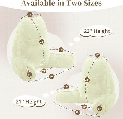 Sasttie Reading Pillow for Bed - 23 Inch, Back Pillow for Bed Sitting Up, Back-Rest Support Cushion with Side Pockets and Arms, Dorm Essentials, Oeko-Tex Certified, Cream