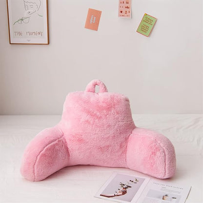 Aimuan Reading Pillow Bed Rest Wedge Adult Backrest Pillow with Arms Back Support for Sitting Up in Bed Cushion Incline Rest Sleeping Snoring Pillow, Light Pink Large