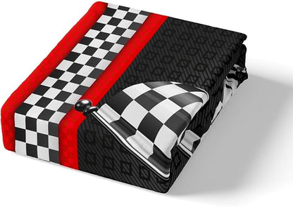 Race Car Themed Duvet Cover Twin Size,Black White Checkered Flag Print Comforter Cover Set for Kids Boys Girls,Red Stripes Geometric Grid Plaid Bedding Quilt Cover Set Bedroom Decor, 2 Pieces