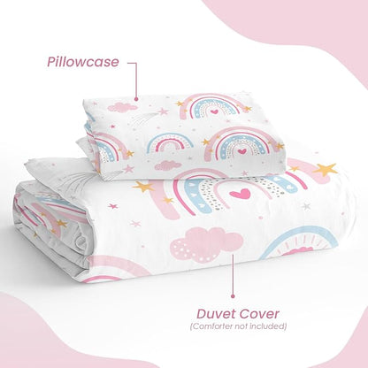 SANDJEST Rainbow Duvet Cover Sets Twin Size for Kids Girls, Include 1 Polyester Comforter Cover 68x86 Inches and 1 Pillowcase 20x26 Inches, Comforter Not Included, Gift for Christmas Birthday