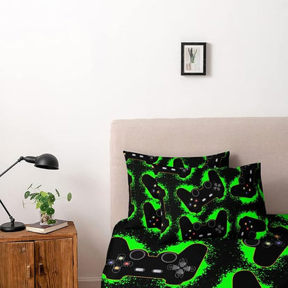 Gamer Bedding Sets for Boys, Gaming Duvet Cover Set Queen Size,Boys Video Games Comforter Cover, Bed Set for Teen Boys Bedroom,Boy Gamer Room Decor