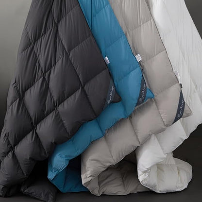 Royoliving Premium Feathers Down Comforter 100% Cotton Cover Duvet Insert with Corner Tabs (Grey, Twin All Season)