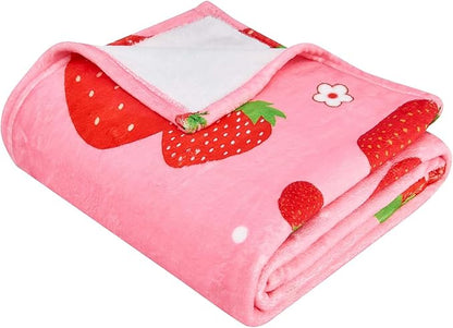 Pink Strawberry Kids Throw Blanket for Girls Teens Toddler Pink Soft Fuzzy Flannel Bed Blanket Birthday Gifts for Women Girls Kids Teens Adults, 60”x80”