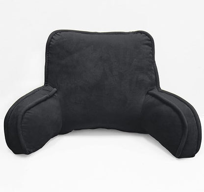 Super Soft Velvety Backrest Reading Bed Rest Pillow with Arms and Pockets 18" H for Sitting in Bed Couch Sofa, Back Support Wedge Cushion with Removable Cover, 20" x 18" x17", Black