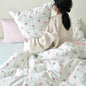 Blue White Striped Duvet Cover Queen Size Romantic Floral Bedding Set with Red Rose 3 Pcs Stripes Aesthetic Botanical Flower Comforter Set for Kids Boys Girls Women