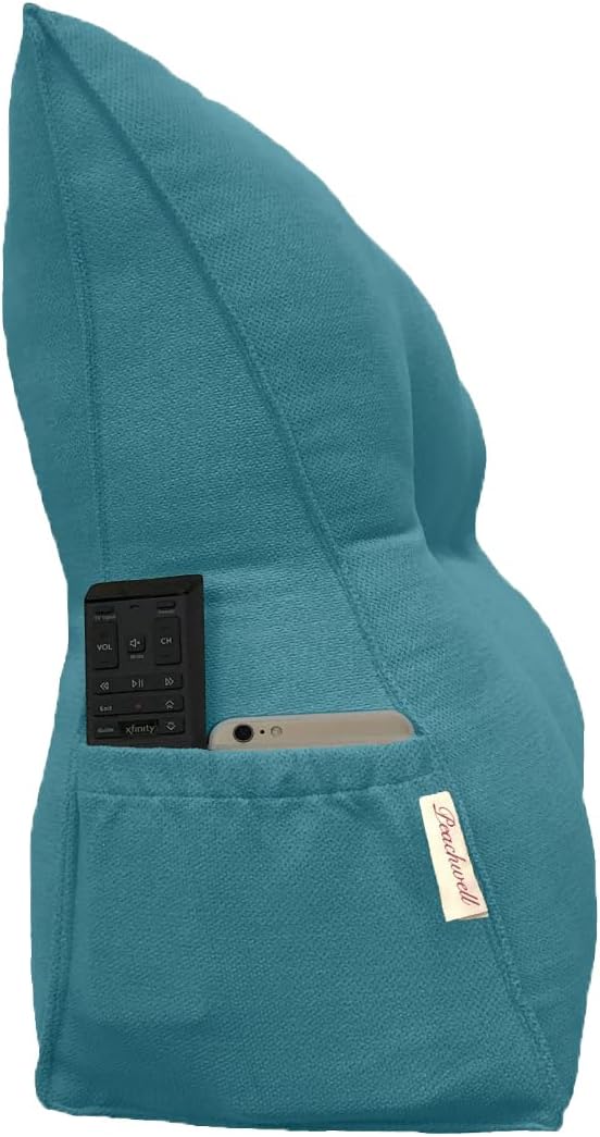 Triangular Reading Bed Rest Pillow Large Bolster Cushion Headboard Backrest Wedge Pillow with Removable Cover and Two Large Side Pockets (Teal Blue, 47 x 8 x 20 inches)