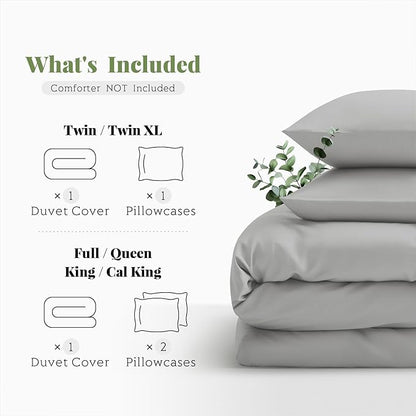 Tencel Duvet Cover Set, Full/Queen Size Cooling Duvet Cover for Hot Sleepers, 100% Eucalyptus Lyocell, 3 Pieces, 1 Zipper Closure Duvet Cover (90" x 90") and 2 Pillowcases (20" x 30") - Light Grey