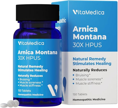 VitaMedica Arnica Montana 30X Rapid Dissolve Arnica Tablets for Natural Pain, Bruising, and Swelling Support - Homeopathic Medicine for Injury and Surgery Recovery - 150 Ct - 50 Servings